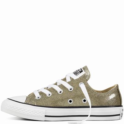 Converse Chuck Taylor All Star Glitter Low Tops Kids - Gold/Beige/White Shoes (212YXVWI)